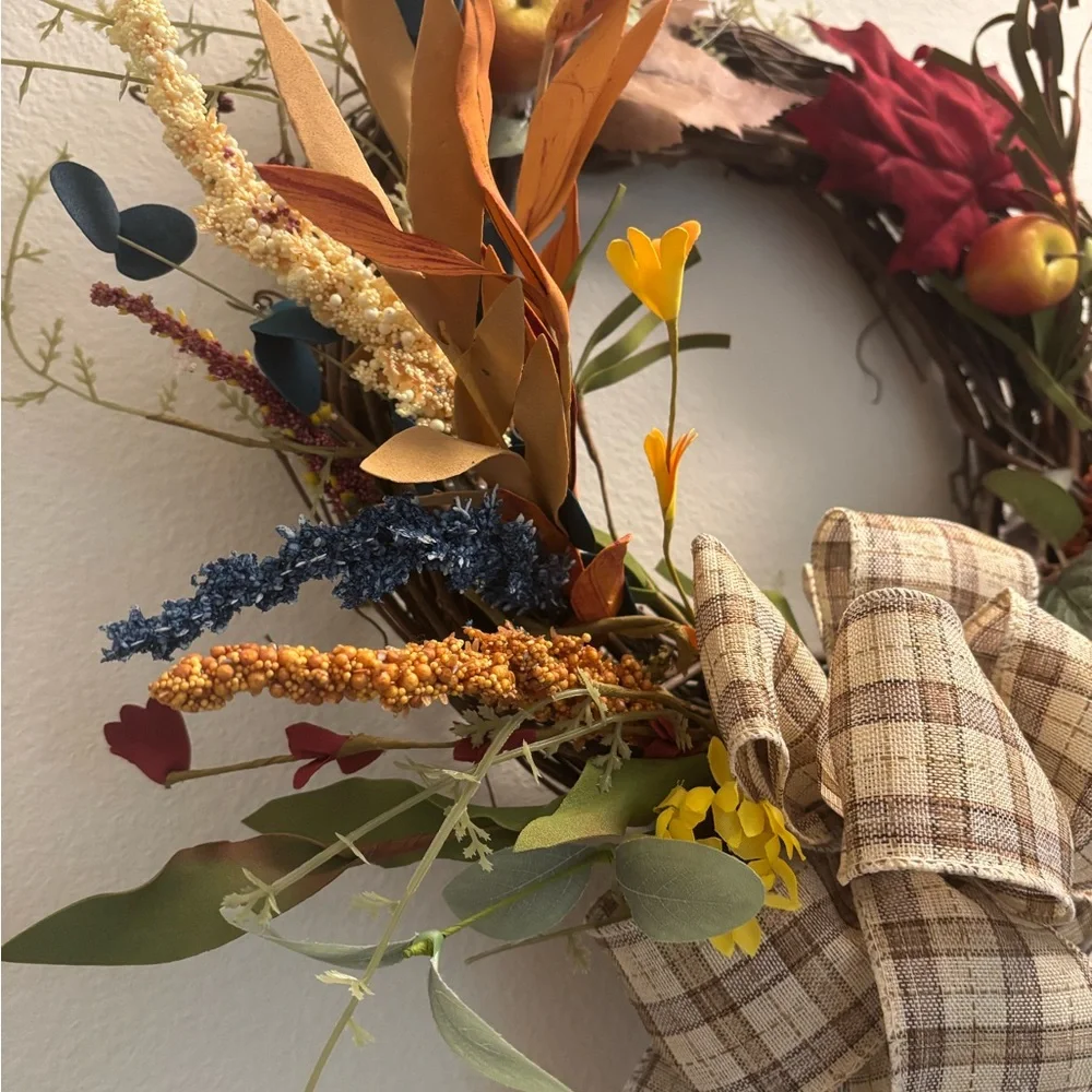 Hand Crafted Harvest Thanksgiving Wreath Plaid Custom Final Sale Small Wreath